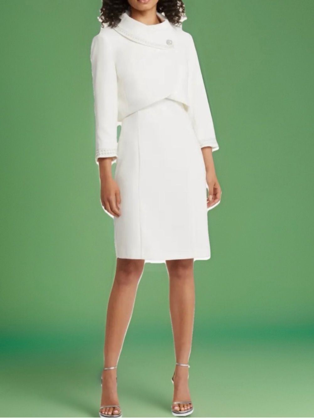 NWT Tahari Arthur S. Levine | Ivory Pearl-Trimmed Dress & Jacket Suit Set | Sz 2 - Picture 5 of 10